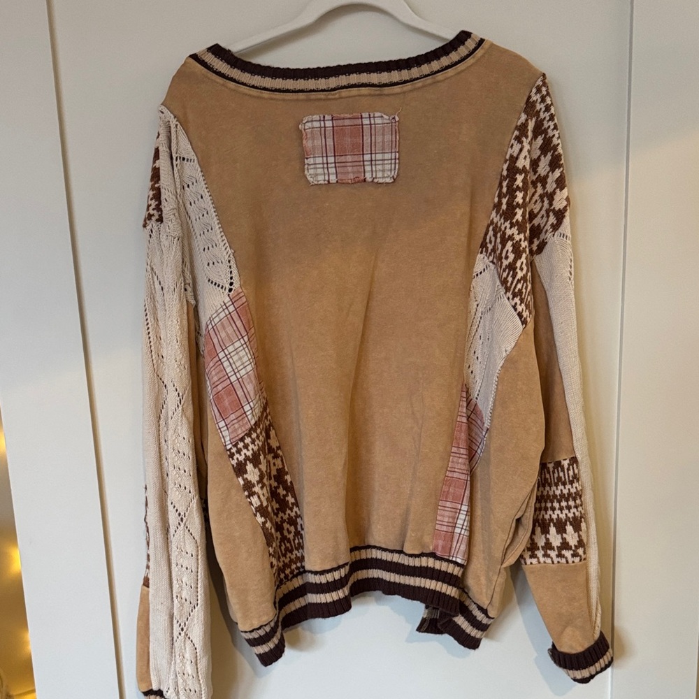 Oli & Hali Patchwork Sweater - Tan and Brown - Picture 3 of 3